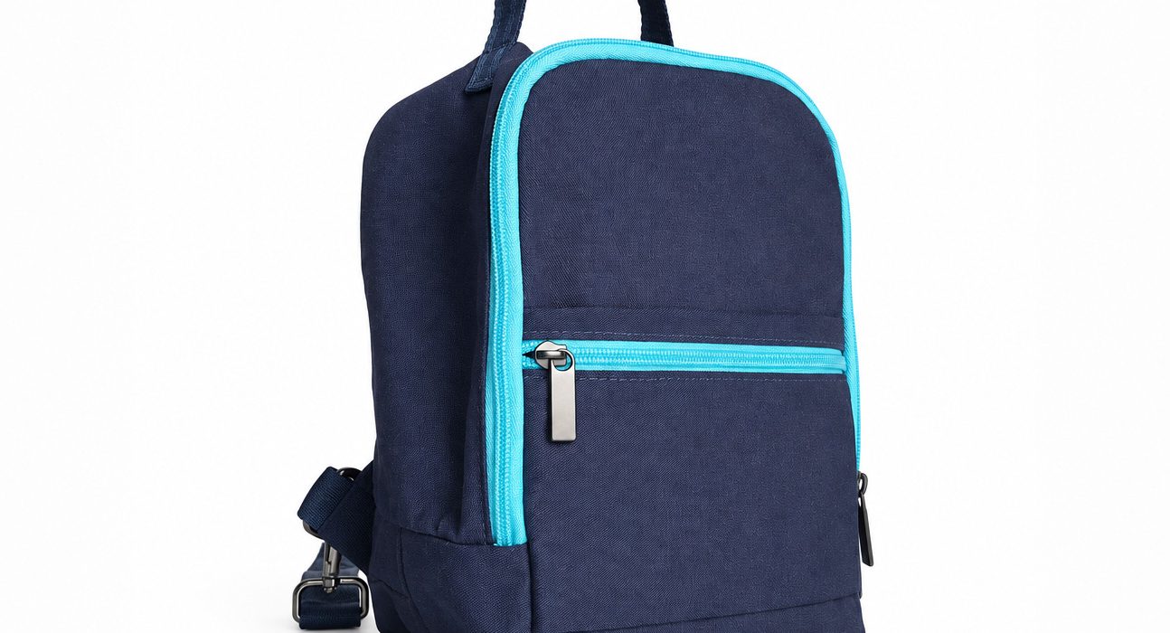 Lonchera tipo morral elaborada en tela reutilizada